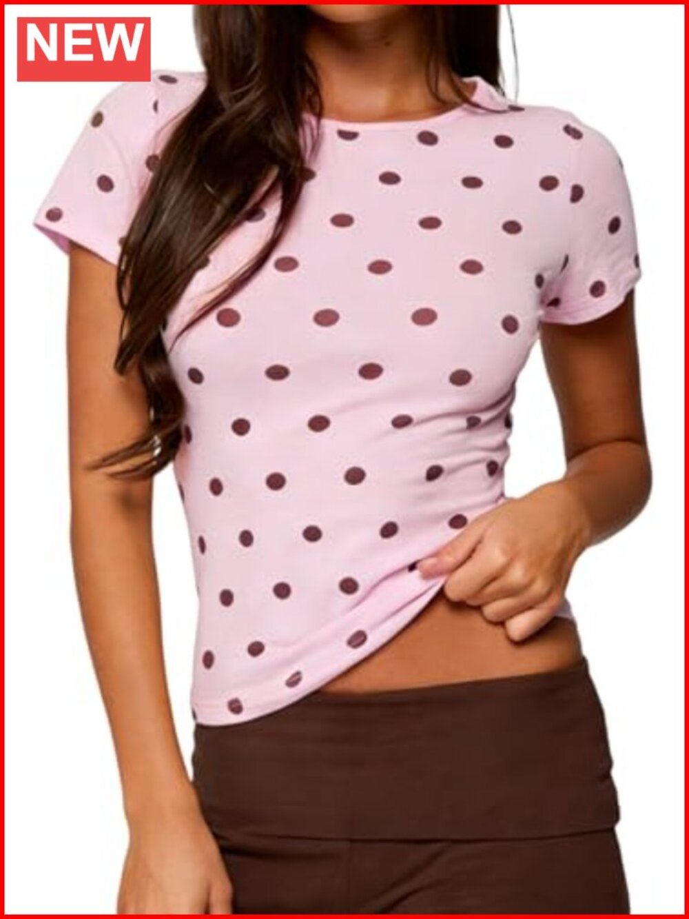 Women Polka Dot Short Sleeve Crop Top Slim Fit Crewneck Y2K Tee